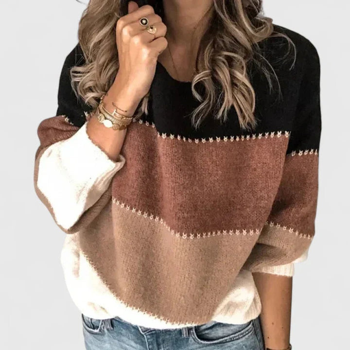 Victoria | Women's Colorblock Striped Crewneck Pullover Sweater