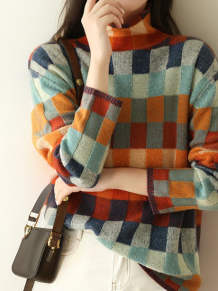 Madison | Women's Colorblock Turtleneck Knit Sweater Relaxed Pullover