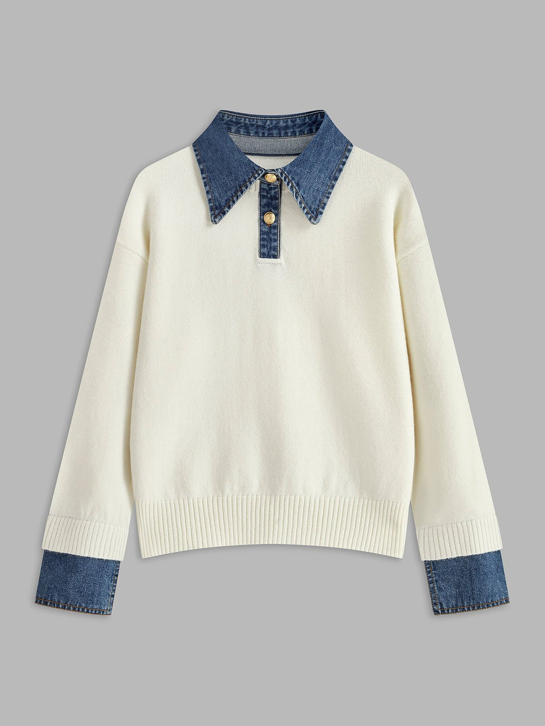 Mia | Women's Denim-Collar Knit Polo Sweater