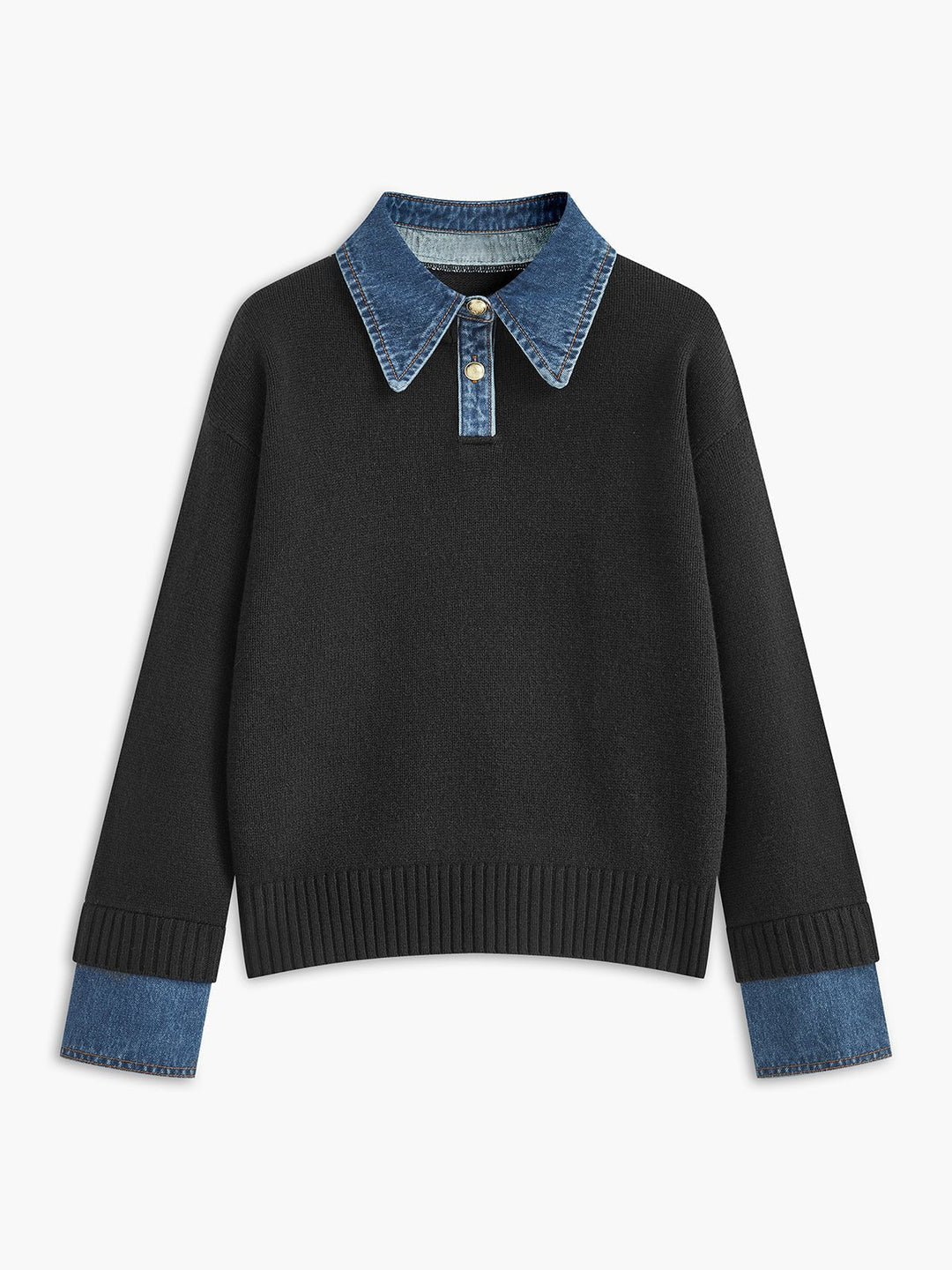 Mia | Women's Denim-Collar Knit Polo Sweater