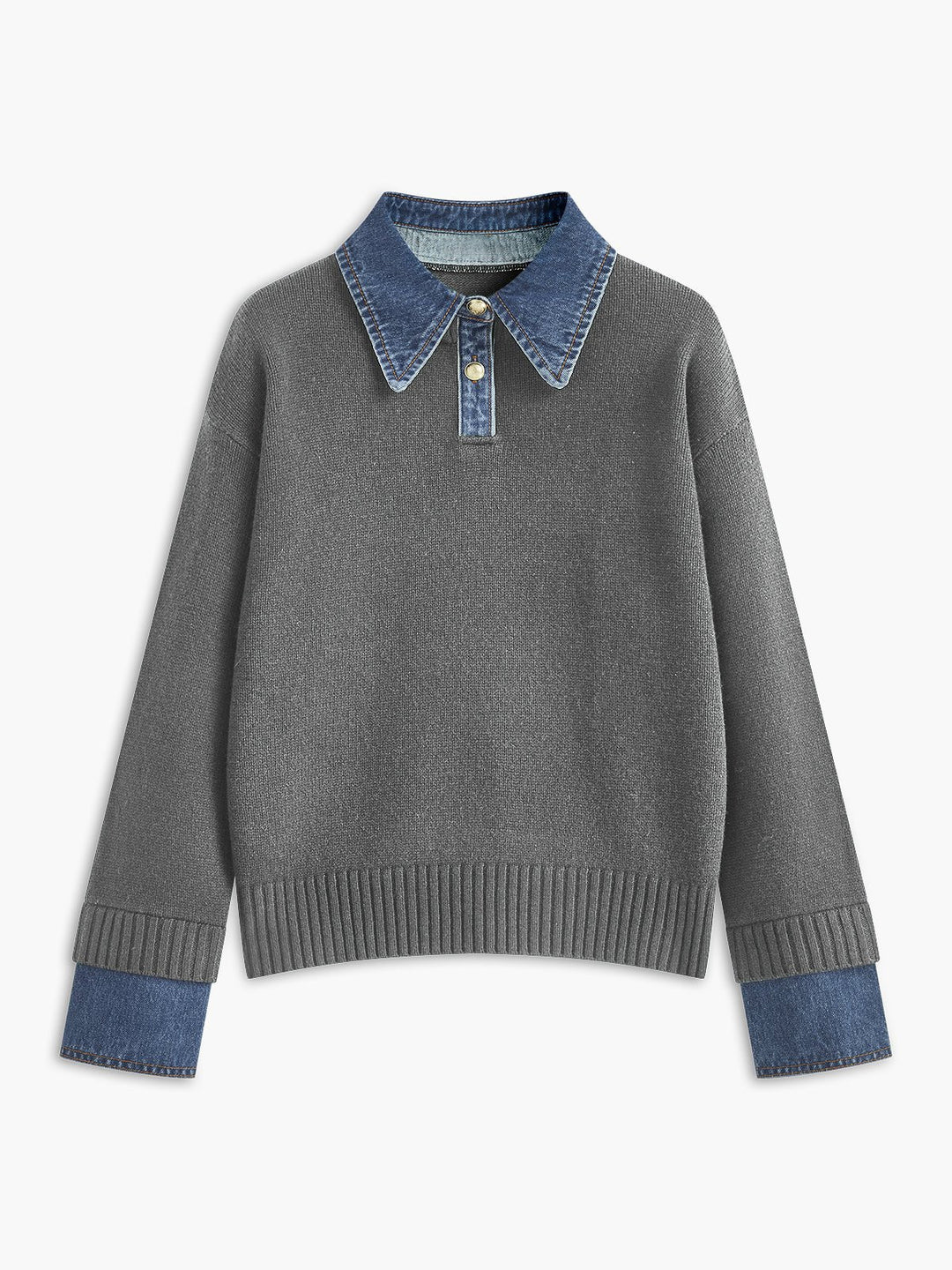 Mia | Women's Denim-Collar Knit Polo Sweater