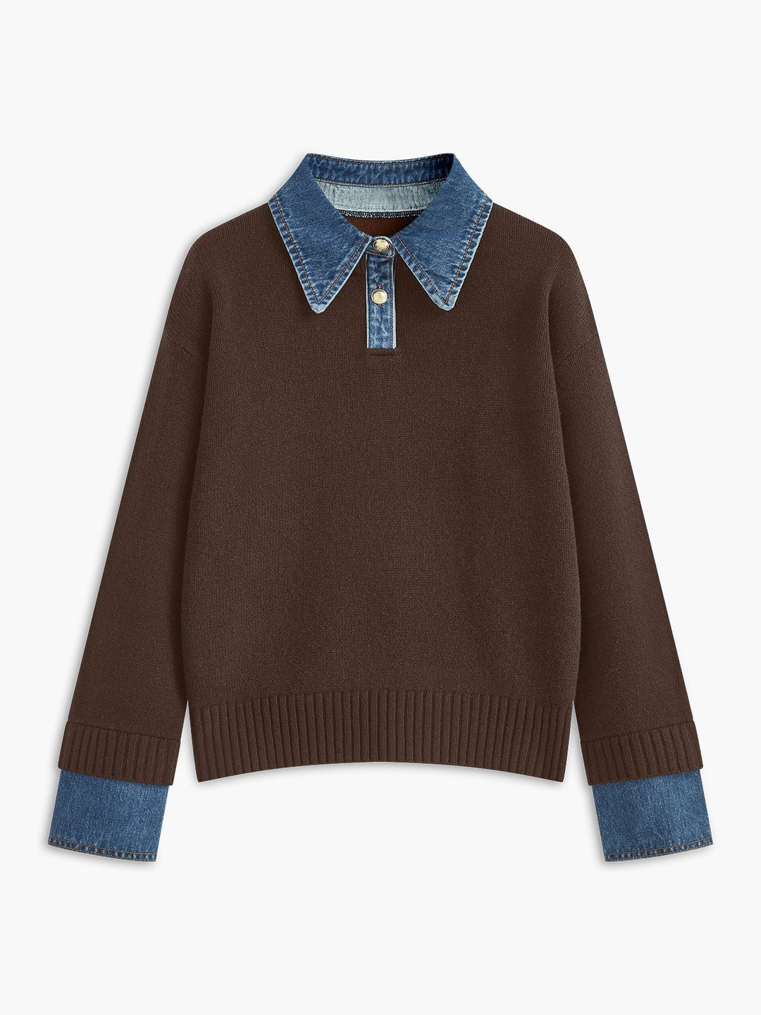 Mia | Women's Denim-Collar Knit Polo Sweater