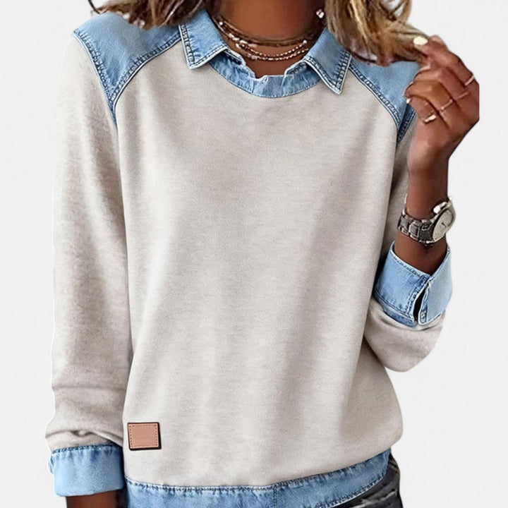 Isabella | Women's Denim-Collar Raglan Knit Sweater Long Sleeve Pullover