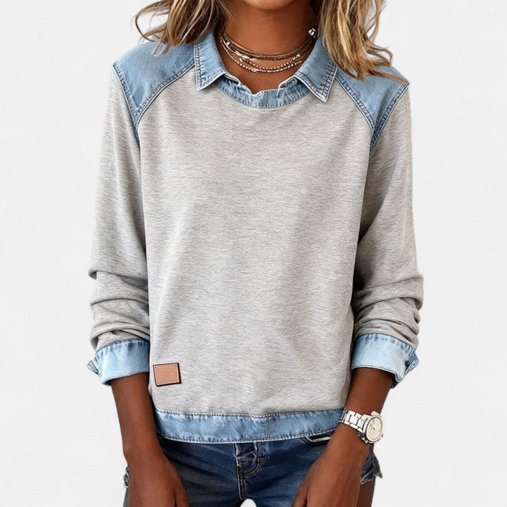 Isabella | Women's Denim-Collar Raglan Knit Sweater Long Sleeve Pullover