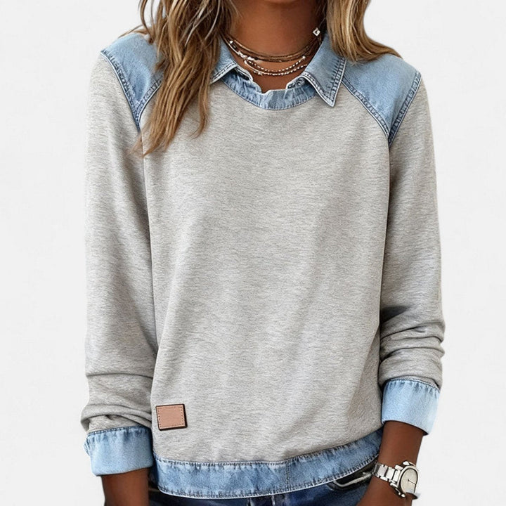Isabella | Women's Denim-Collar Raglan Knit Sweater Long Sleeve Pullover