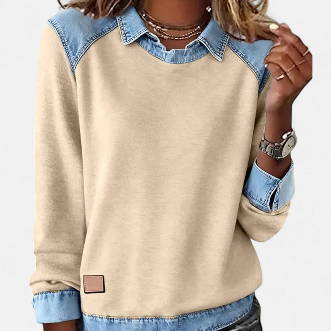 Isabella | Women's Denim-Collar Raglan Knit Sweater Long Sleeve Pullover