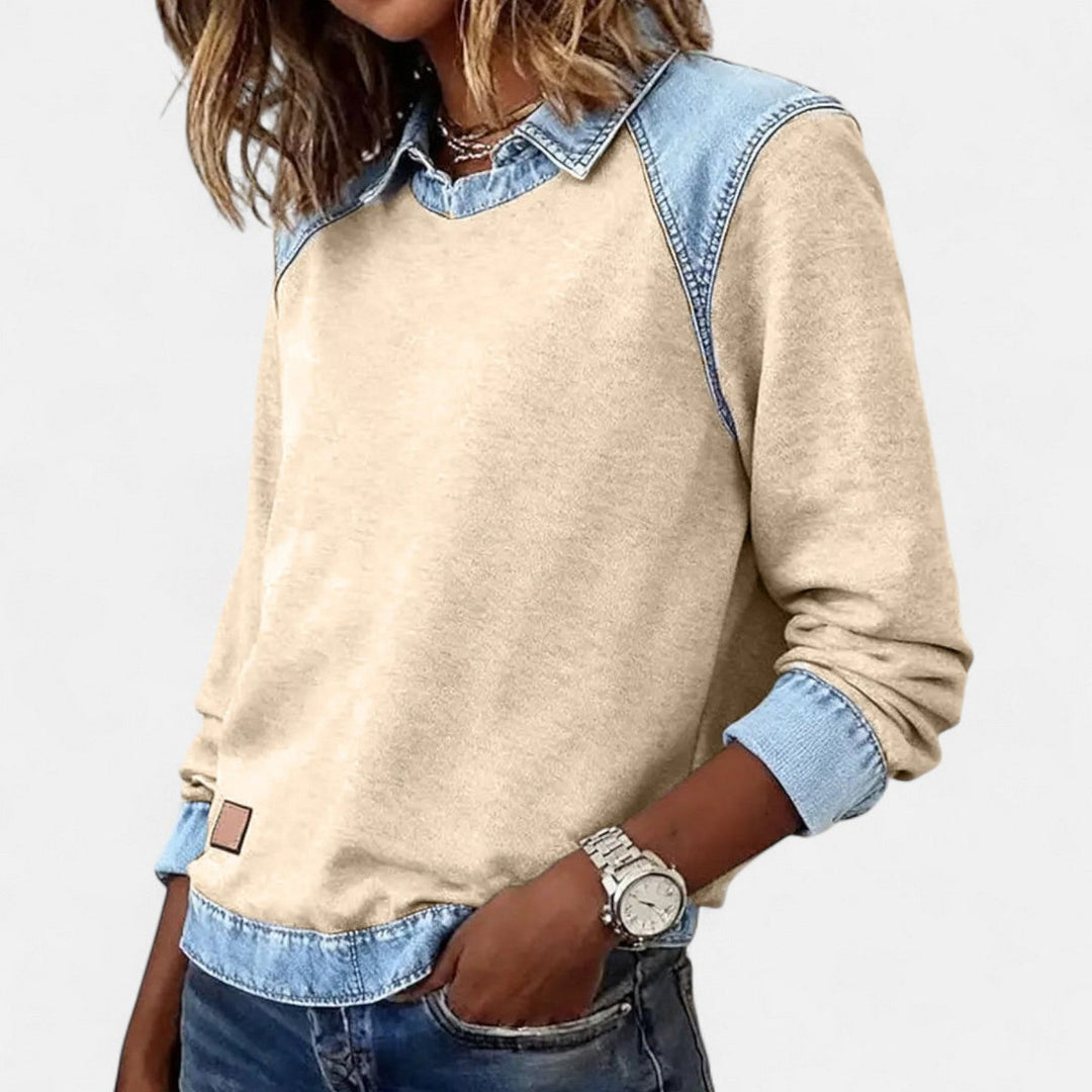 Isabella | Women's Denim-Collar Raglan Knit Sweater Long Sleeve Pullover