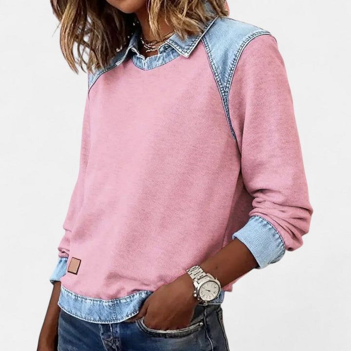 Isabella | Women's Denim-Collar Raglan Knit Sweater Long Sleeve Pullover