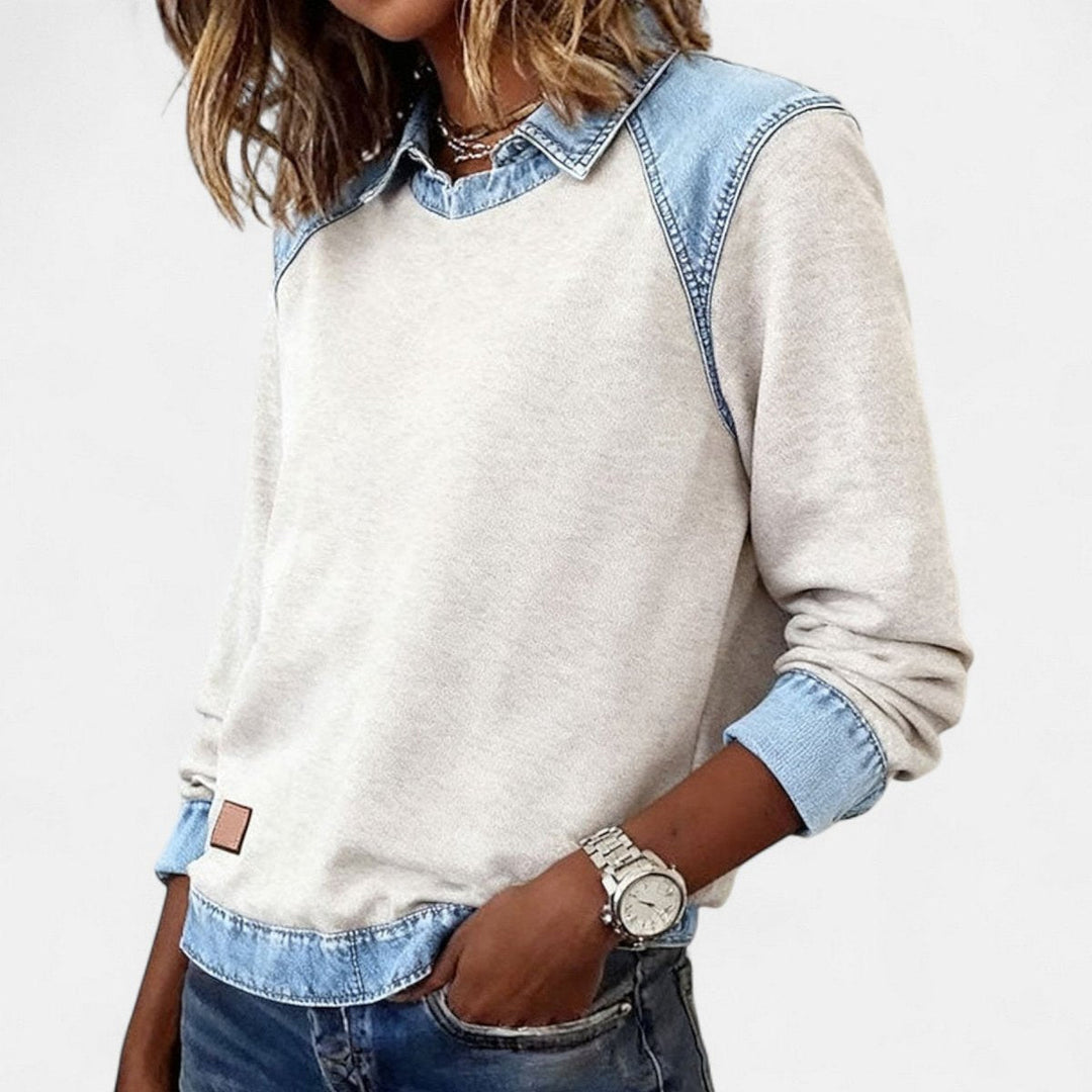 Isabella | Women's Denim-Collar Raglan Knit Sweater Long Sleeve Pullover