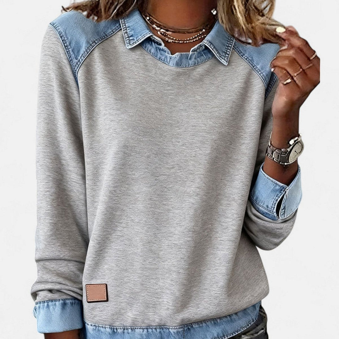 Isabella | Women's Denim-Collar Raglan Knit Sweater Long Sleeve Pullover