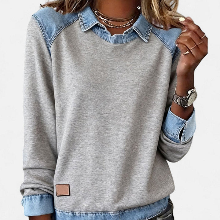 Isabella | Women's Denim-Collar Raglan Knit Sweater Long Sleeve Pullover