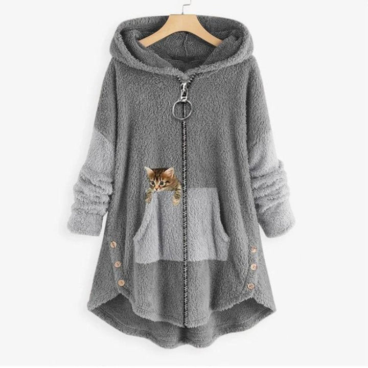 Luna | Women's Fleece Zip-Up Hooded Cat Pocket Sweater