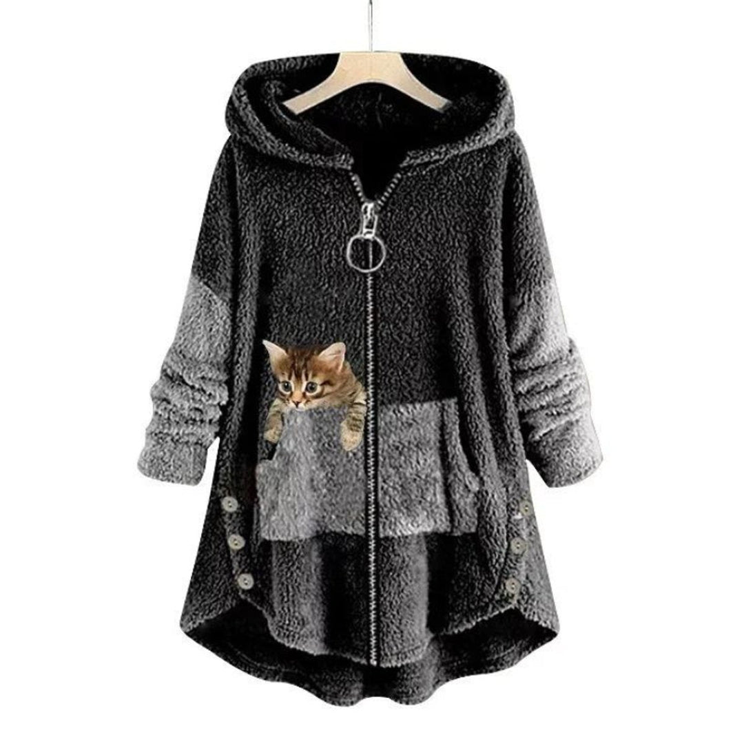 Luna | Women's Fleece Zip-Up Hooded Cat Pocket Sweater