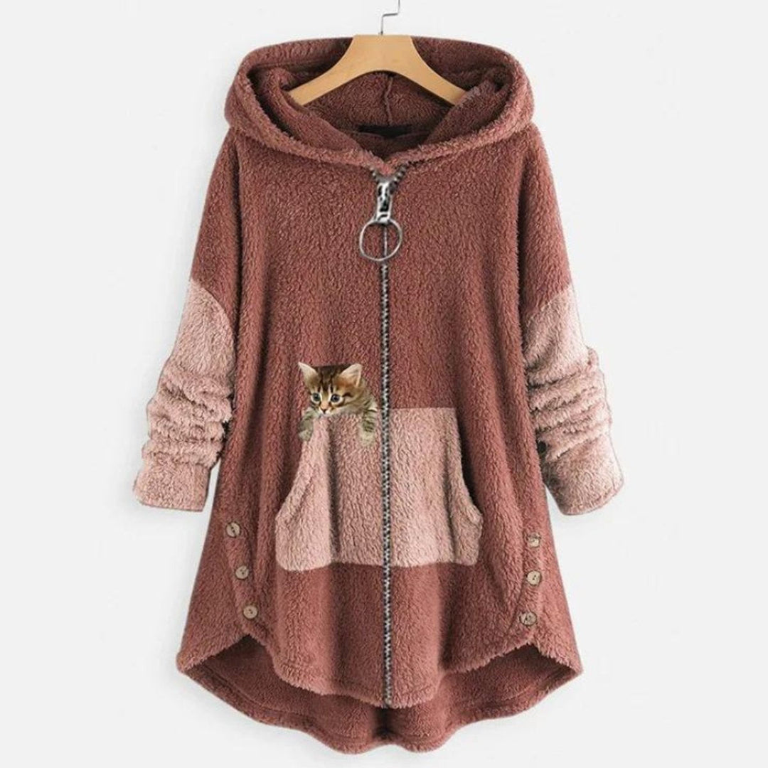 Luna | Women's Fleece Zip-Up Hooded Cat Pocket Sweater