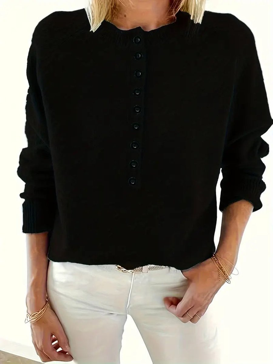 Scarlett | Women's Half-Button V-Neck Long Sleeve Knit Sweater