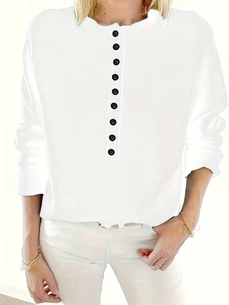 Scarlett | Women's Half-Button V-Neck Long Sleeve Knit Sweater
