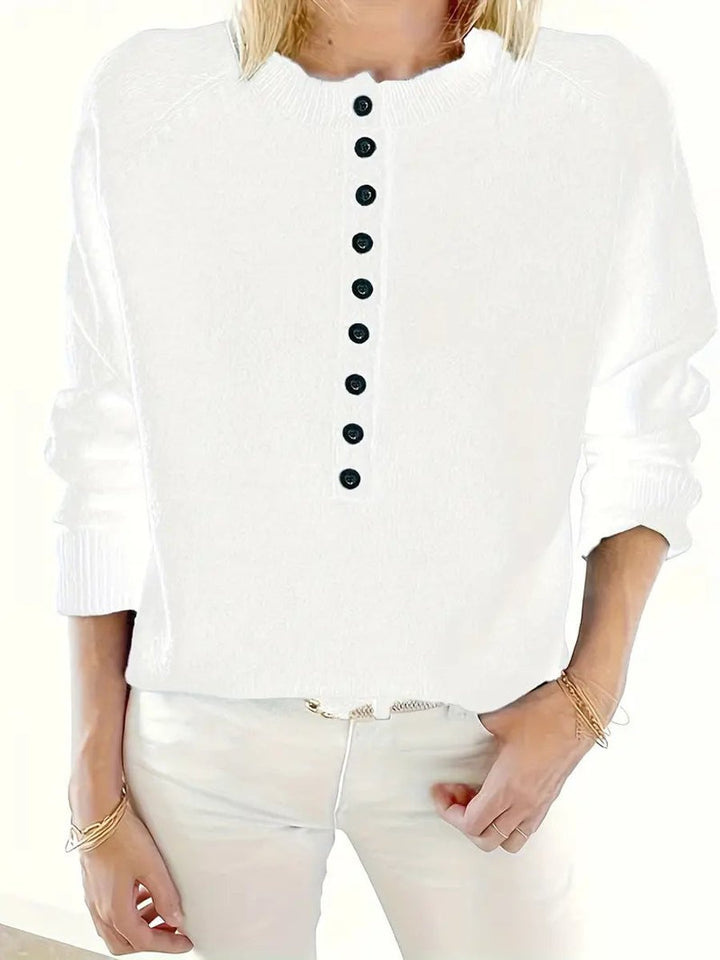 Scarlett | Women's Half-Button V-Neck Long Sleeve Knit Sweater