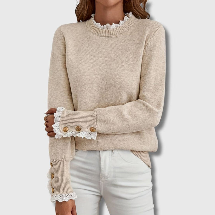 Sophia | Women's Lace-Trim Ribbed-Cuff Button-Detail Knit Sweater