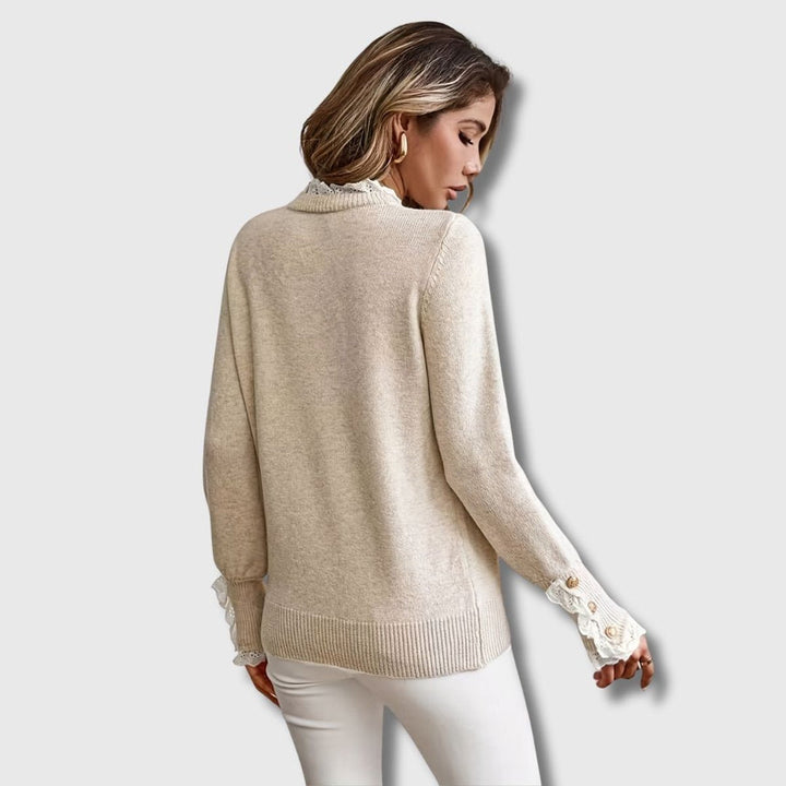 Sophia | Women's Lace-Trim Ribbed-Cuff Button-Detail Knit Sweater