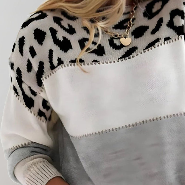 Grace | Women's Leopard Print Colorblock Knit Pullover Sweater