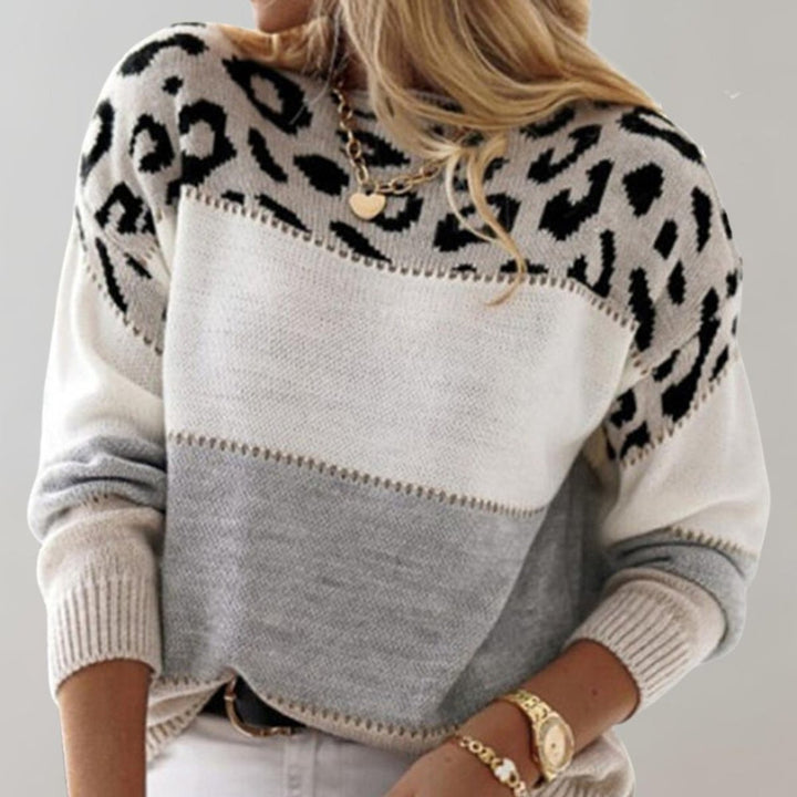 Grace | Women's Leopard Print Colorblock Knit Pullover Sweater