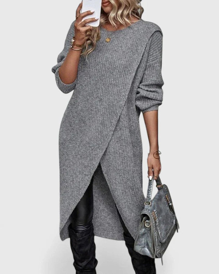 Layla | Women's Long-Sleeve Asymmetric Hem Knit Sweater Dress