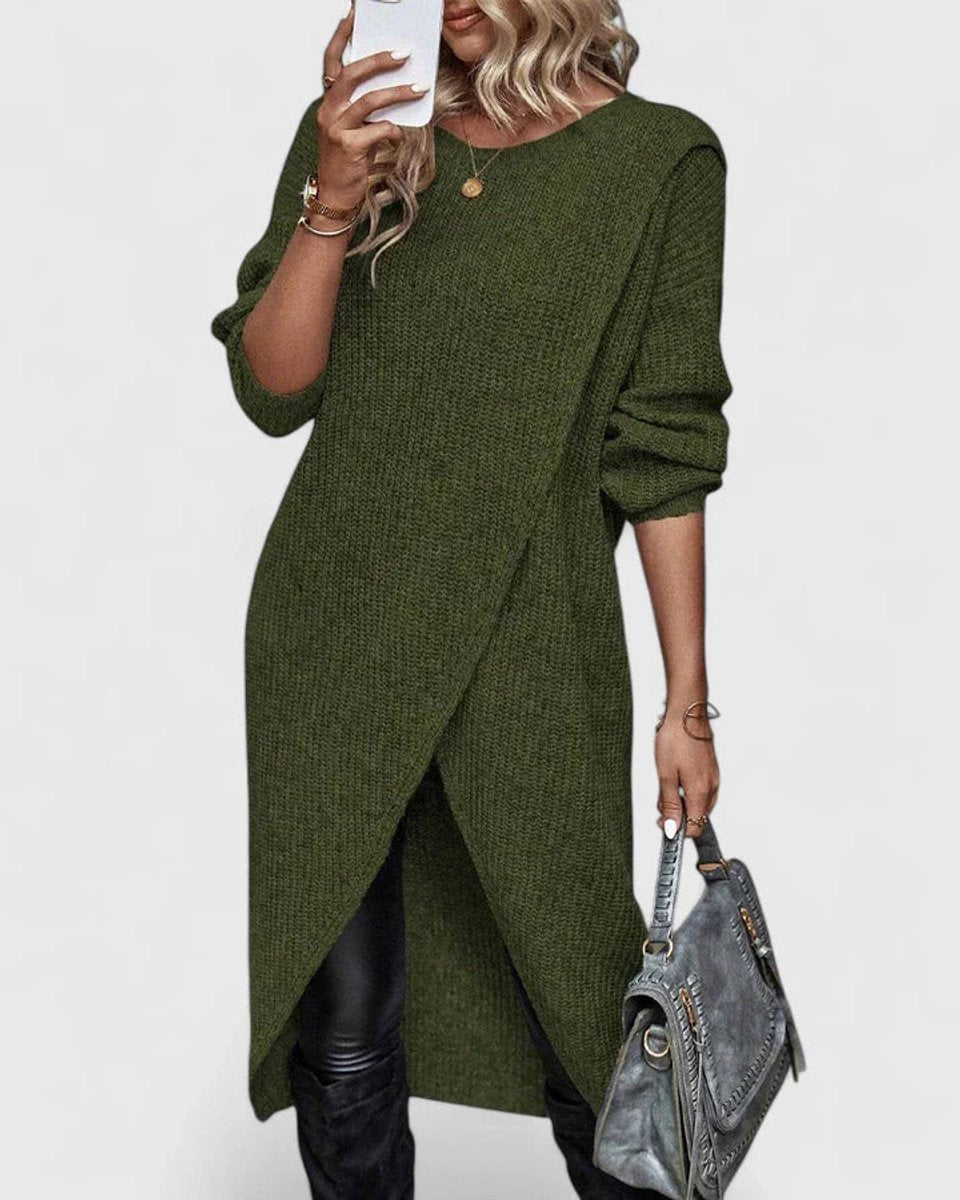 Layla | Women's Long-Sleeve Asymmetric Hem Knit Sweater Dress