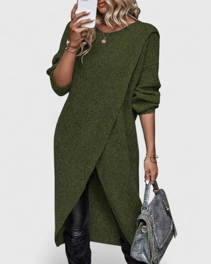 Layla | Women's Long-Sleeve Asymmetric Hem Knit Sweater Dress