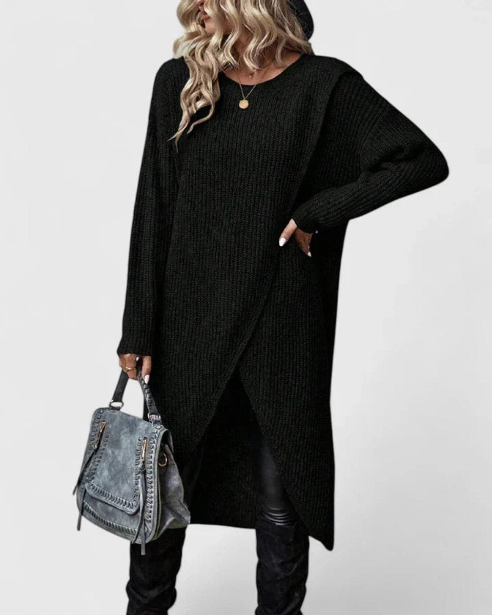 Layla | Women's Long-Sleeve Asymmetric Hem Knit Sweater Dress