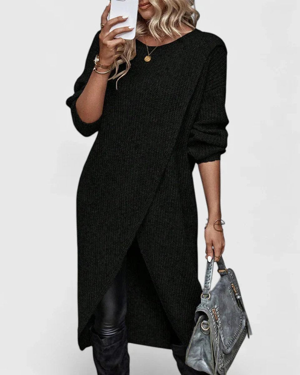 Layla | Women's Long-Sleeve Asymmetric Hem Knit Sweater Dress
