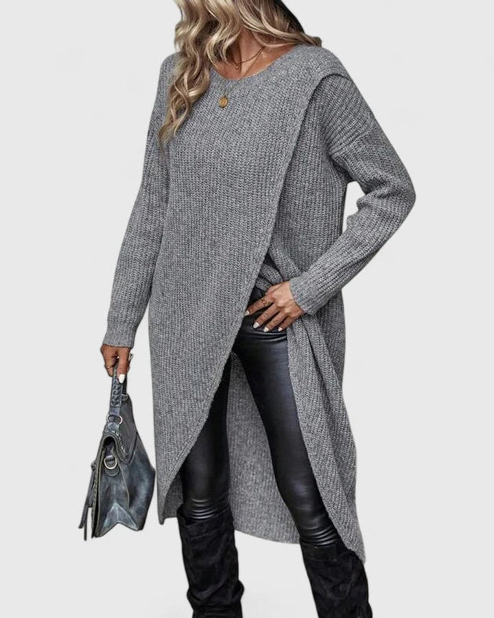 Layla | Women's Long-Sleeve Asymmetric Hem Knit Sweater Dress