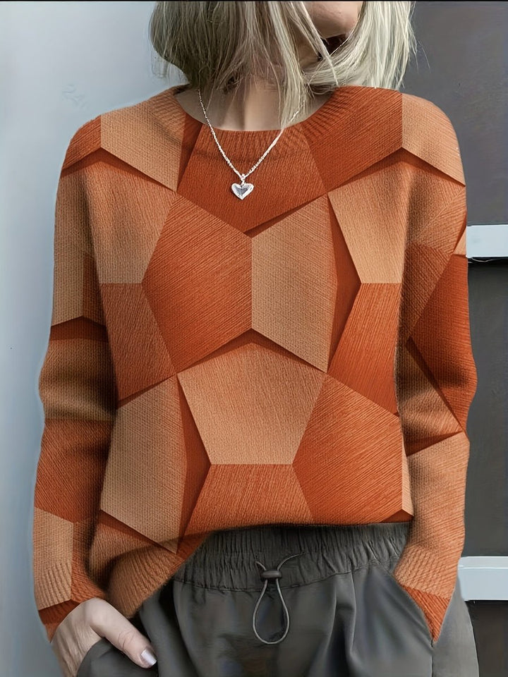 Charlotte | Women's Long-Sleeve Geometric Print Knit Sweater Crewneck Top