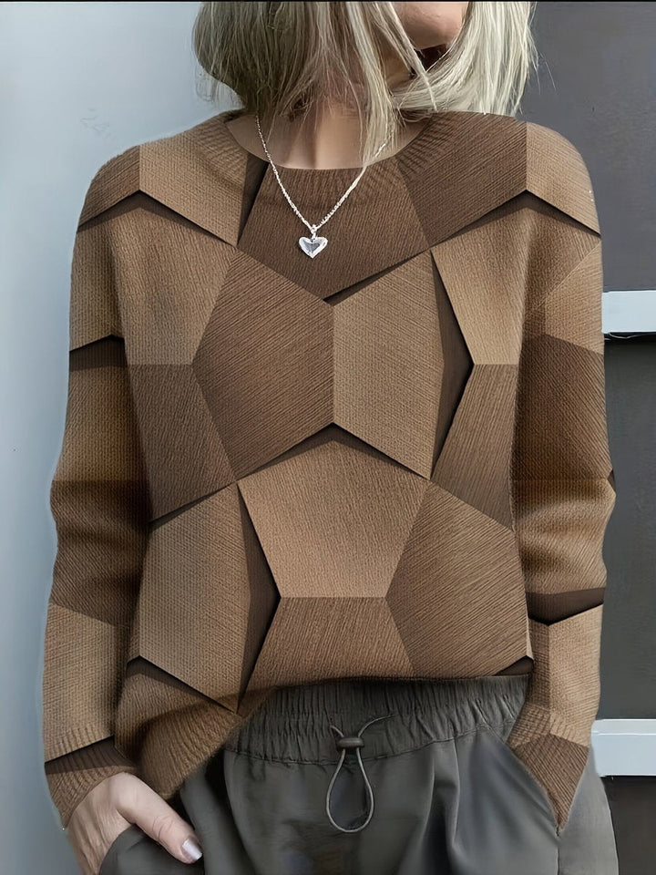 Charlotte | Women's Long-Sleeve Geometric Print Knit Sweater Crewneck Top
