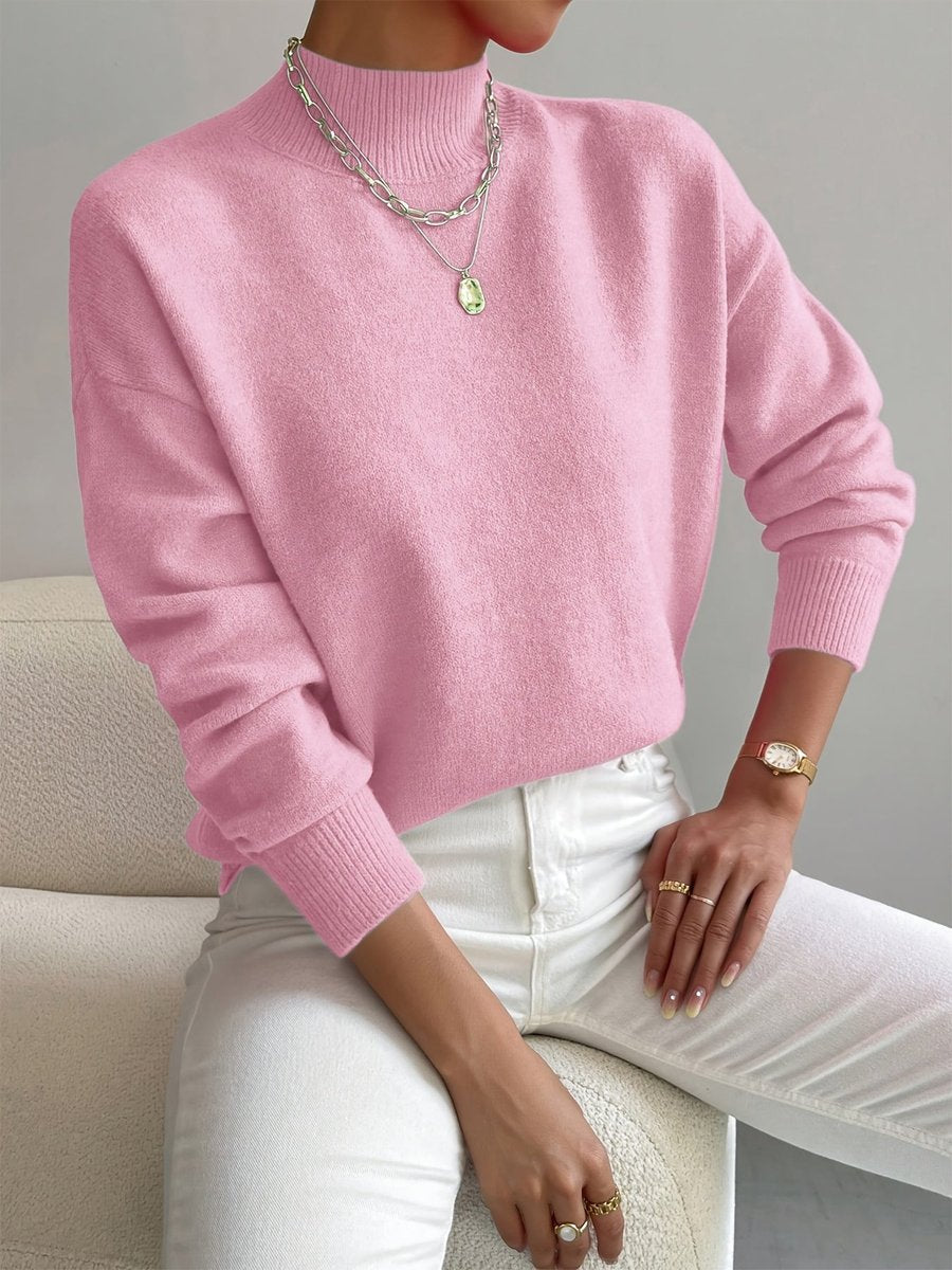 Isabella | Women's Mock Neck Relaxed-Fit Knit Turtleneck Sweater