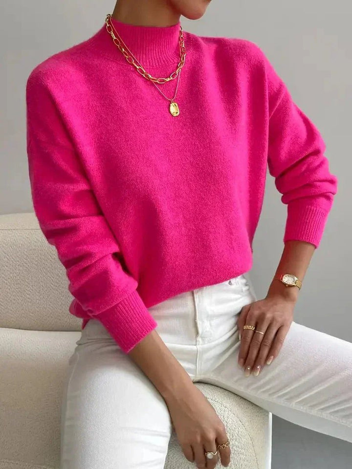 Isabella | Women's Mock Neck Relaxed-Fit Knit Turtleneck Sweater