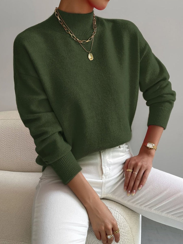 Isabella | Women's Mock Neck Relaxed-Fit Knit Turtleneck Sweater
