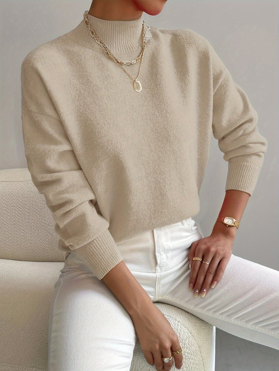 Layla | Women's Mock Turtleneck Relaxed-Fit Long Sleeve Sweater