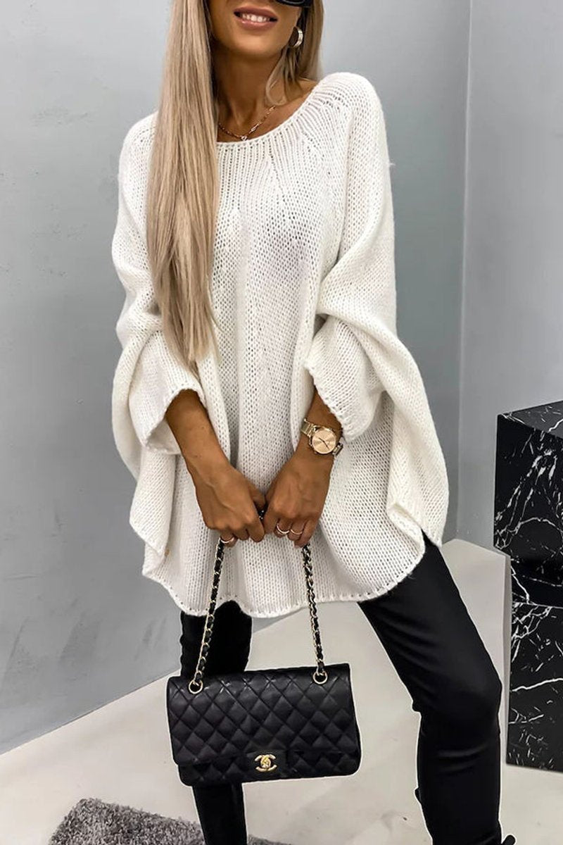 Charlotte | Women's Oversized Batwing-Sleeve Crewneck Knit Sweater