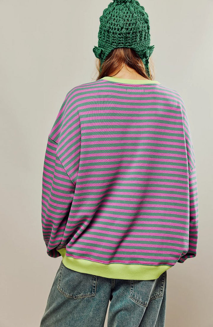 Mia | Women's Oversized Striped Long-Sleeve Pullover Sweater