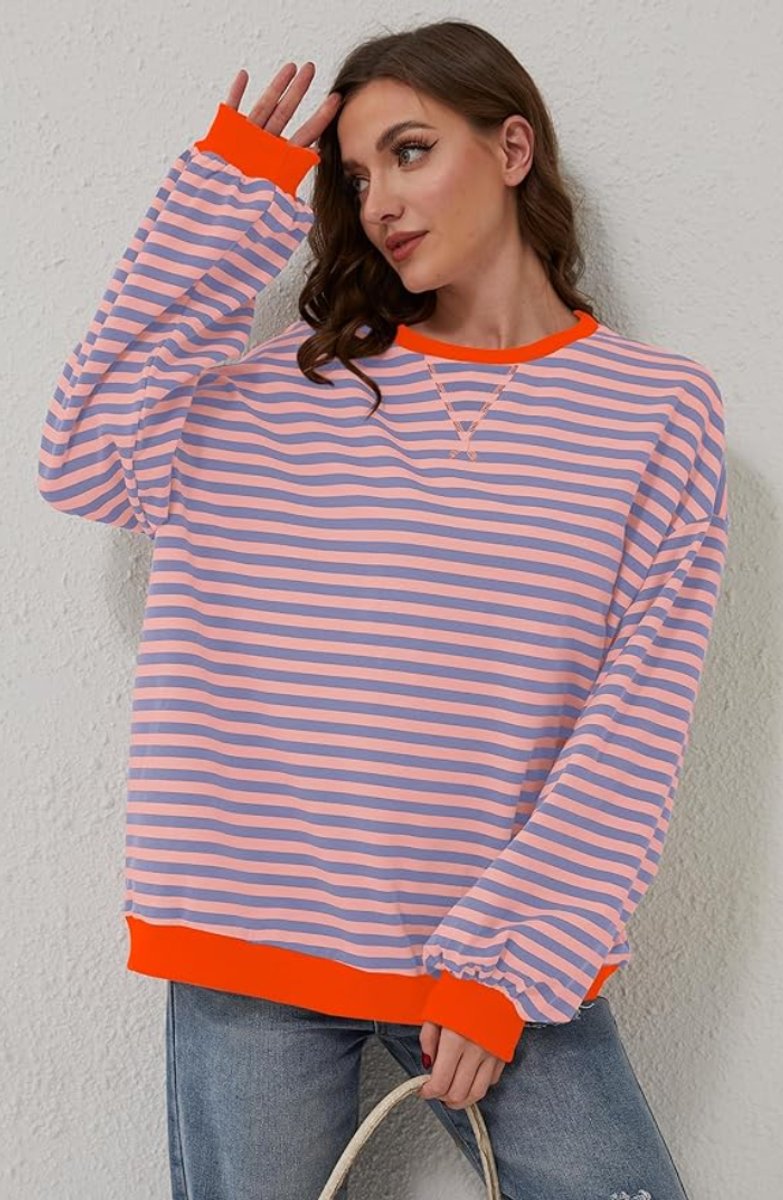 Mia | Women's Oversized Striped Long-Sleeve Pullover Sweater