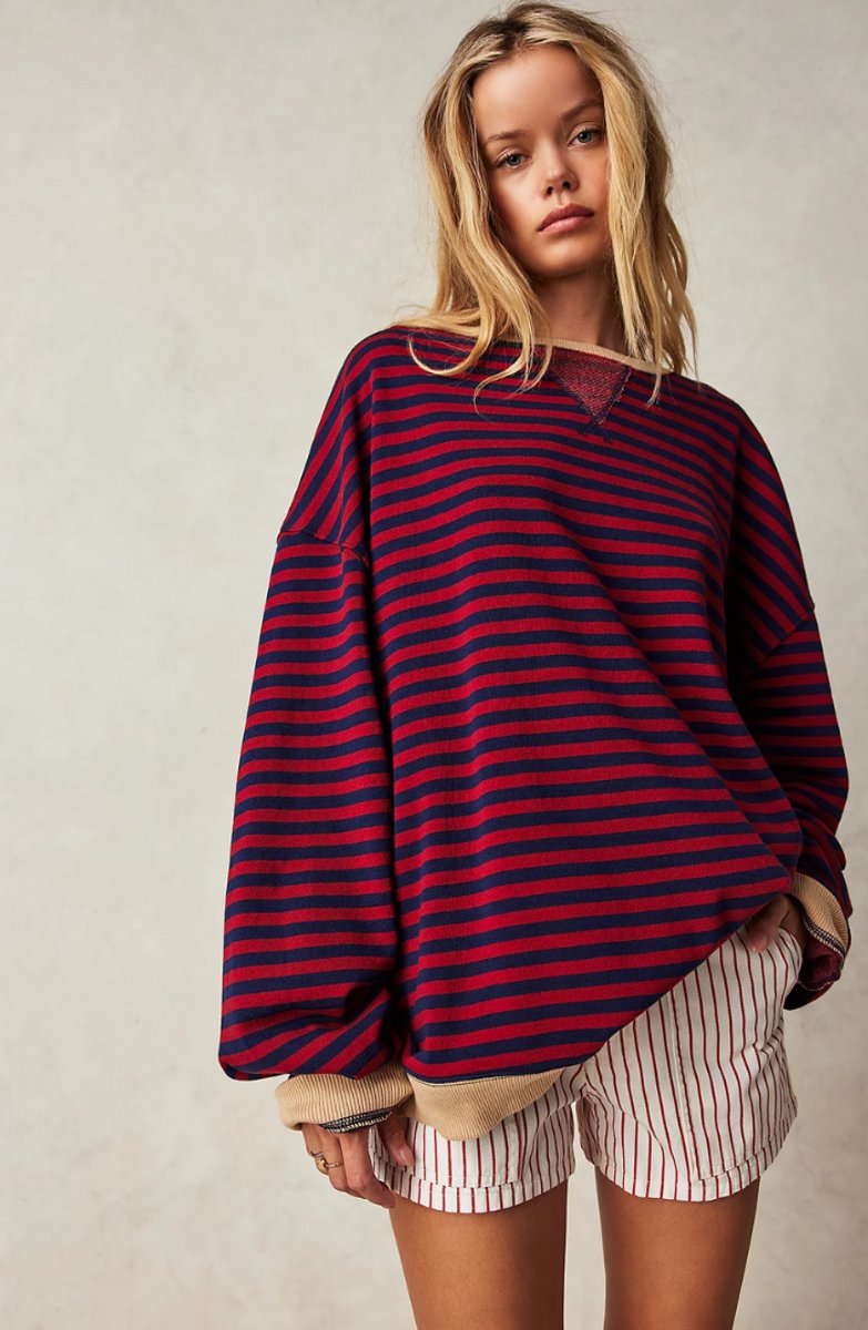 Mia | Women's Oversized Striped Long-Sleeve Pullover Sweater