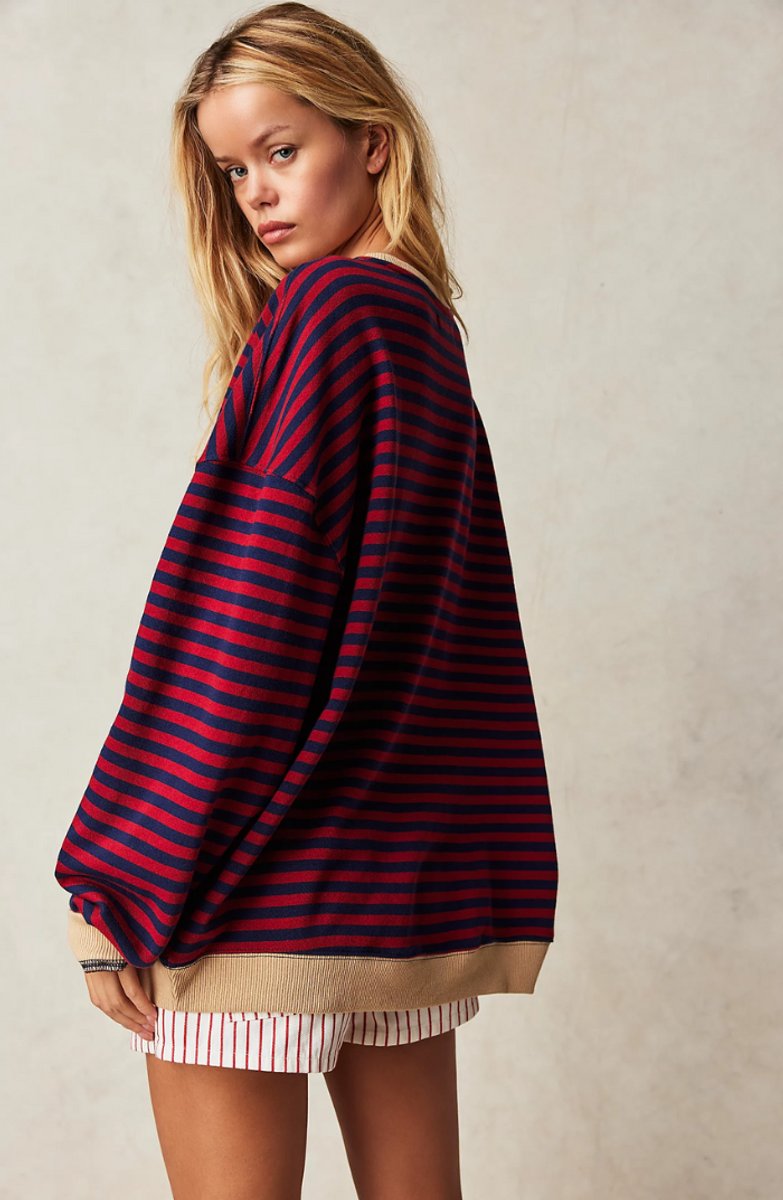 Mia | Women's Oversized Striped Long-Sleeve Pullover Sweater