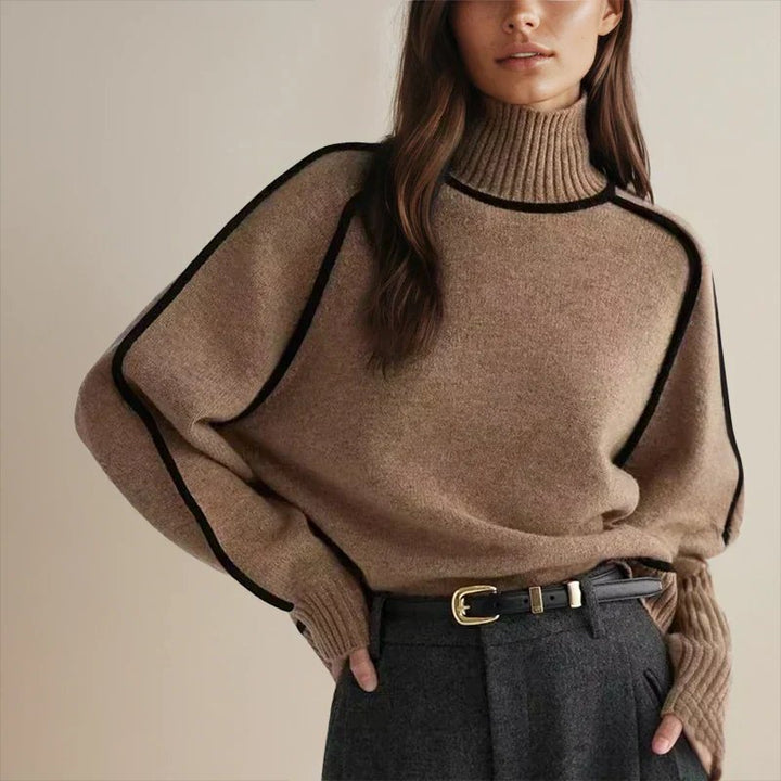 Camila | Women's Oversized Turtleneck Colorblock Knit Sweater