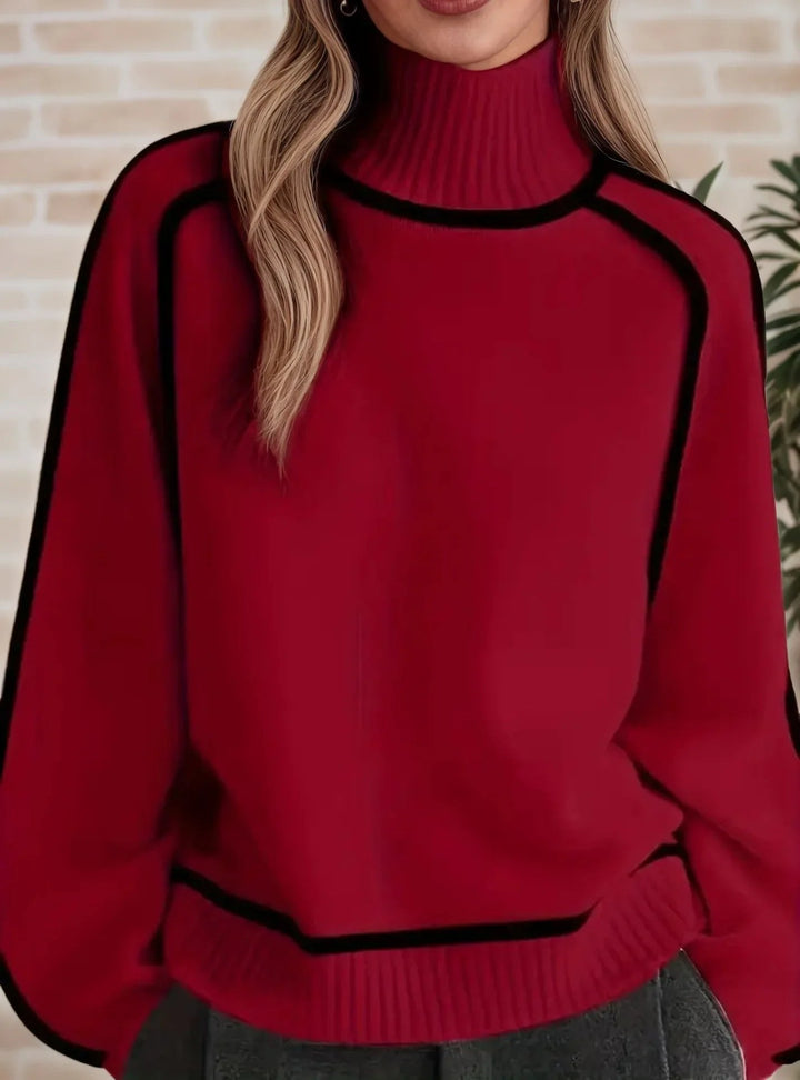Camila | Women's Oversized Turtleneck Colorblock Knit Sweater