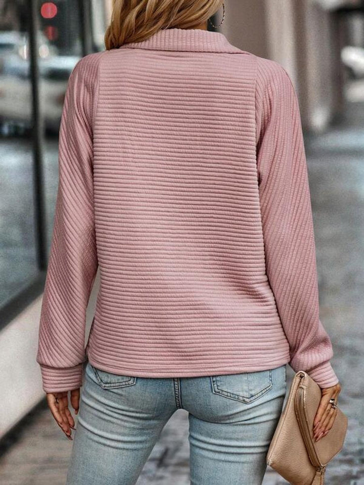 Camila | Women's Quarter-Zip Ribbed Pullover Sweater Stand Collar