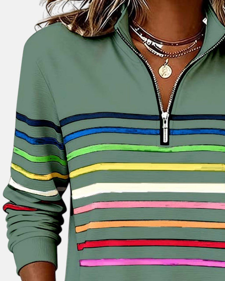 Madison | Women's Quarter Zip Sweatshirt Striped Long Sleeve Pullover