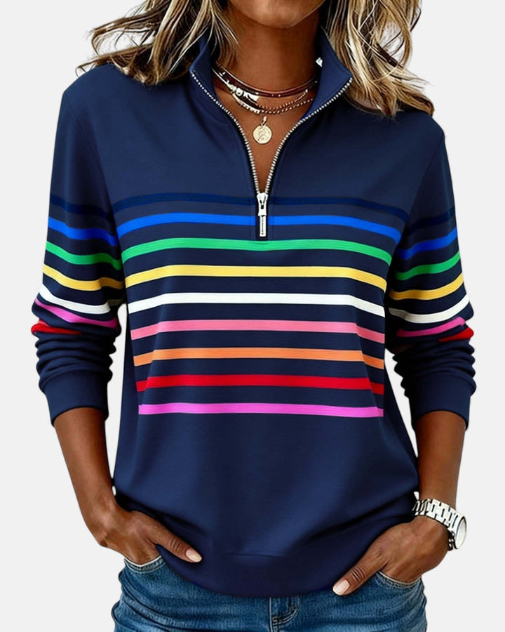 Madison | Women's Quarter Zip Sweatshirt Striped Long Sleeve Pullover