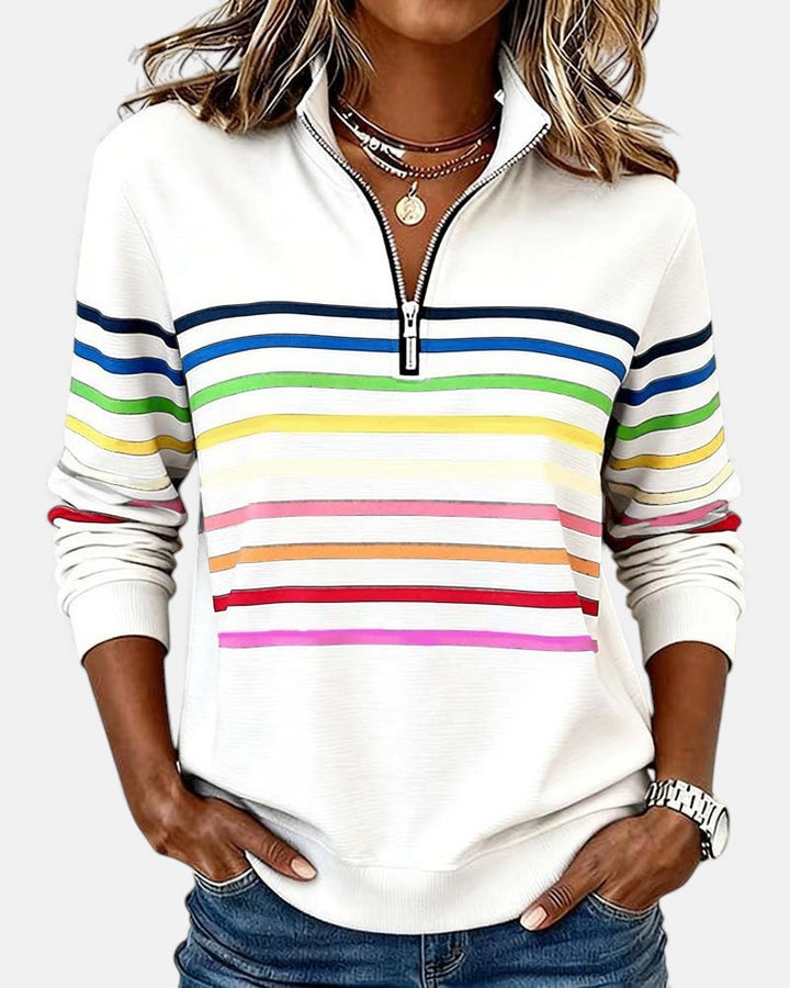 Madison | Women's Quarter Zip Sweatshirt Striped Long Sleeve Pullover
