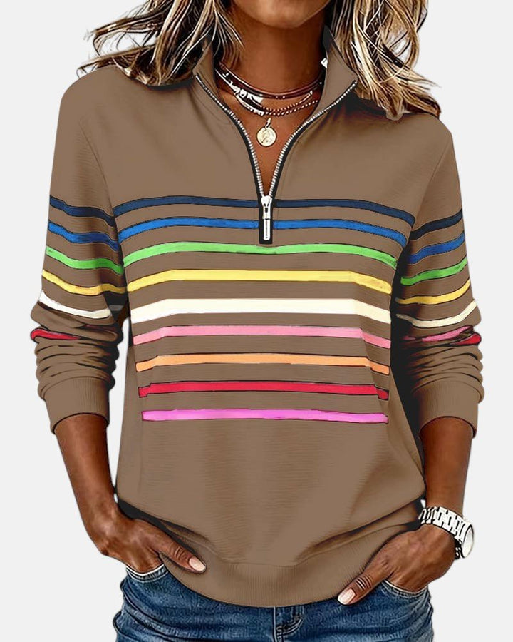 Madison | Women's Quarter Zip Sweatshirt Striped Long Sleeve Pullover