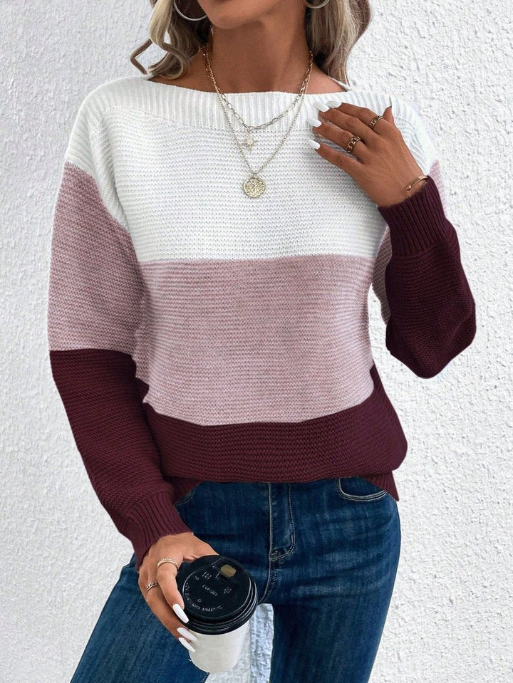 Sophia | Women's Relaxed-Fit Color-Block Crewneck Knit Sweater